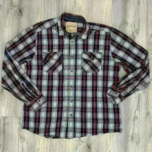 Ruff Hewn Well Worn Men’s Long Sleeve Plaid Button Down Shirt Navy Orange Size L